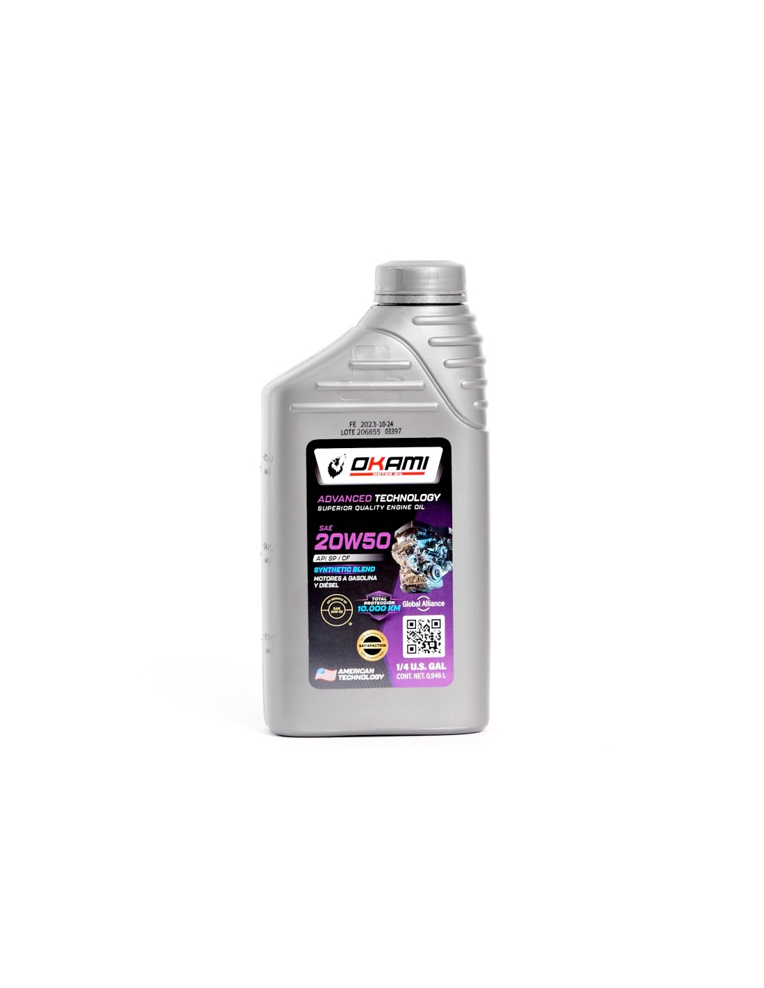 ACEITE SAE 20W50 SEMI-SINTETI SB/SP/CF 1LT_OKAMI LUBRICANTES