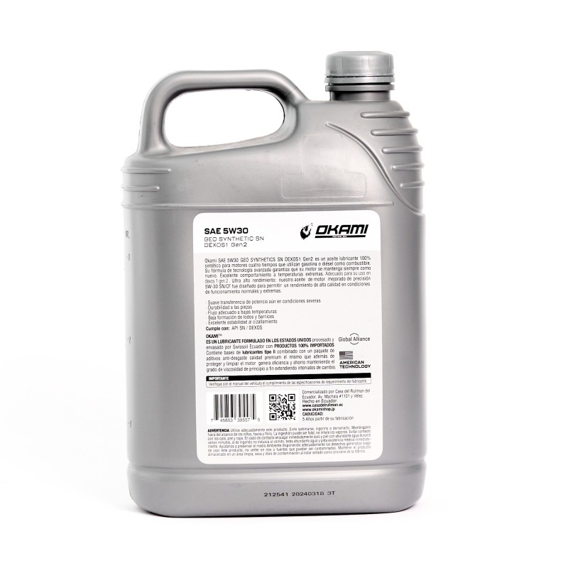 ACEITE SAE 5W30 FULL SYNTETHIC SN 1GL 2